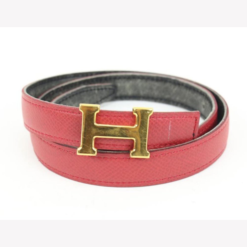 Hermès 18mm Gold x Black x Red Reversible H Logo Thin Belt Kit 25h321s